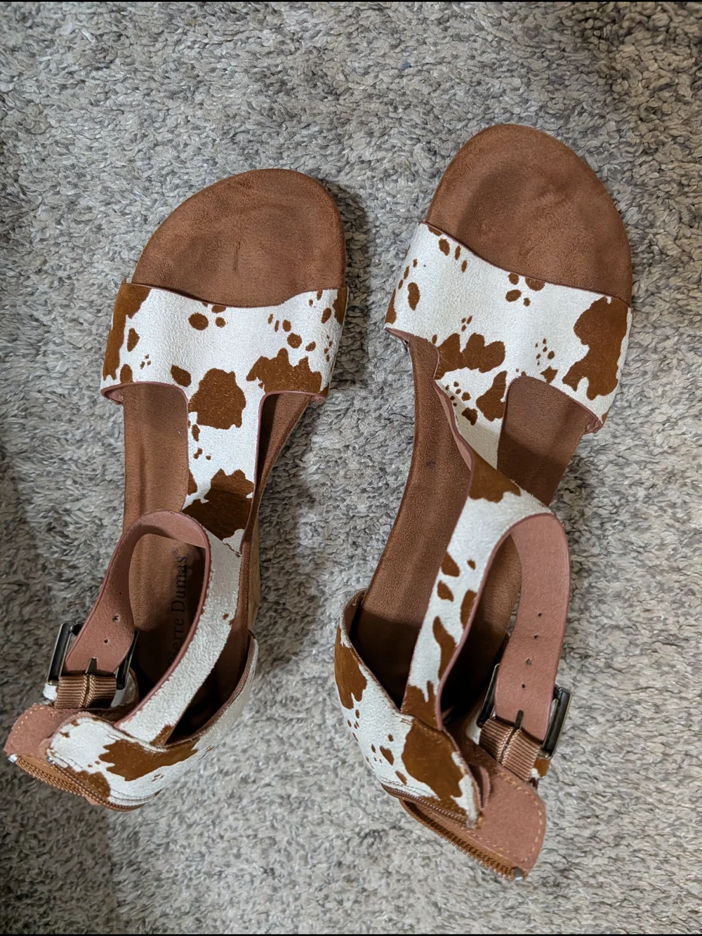 Brown and White Cowprint Open-Toe Women's Sandals
